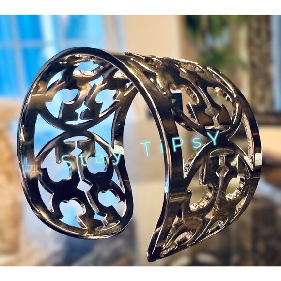 Tory Burch Silver Miller Logo Bangle Bracelet - Picture 4 of 9